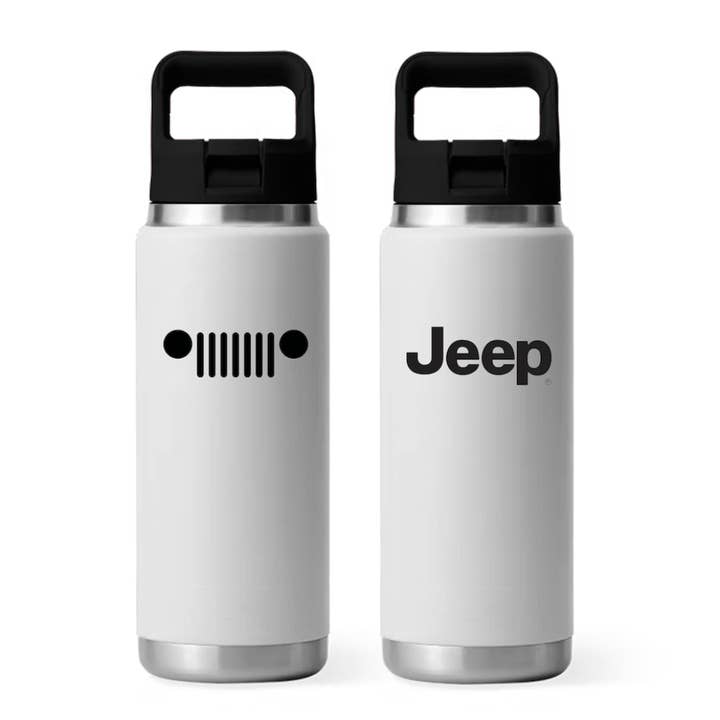 Top Handle Bottle - Jeep Text Grille - White for wholesale by Detroit Shirt Co.