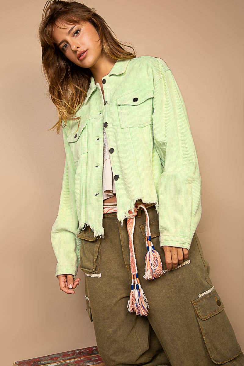 Pol Clothing - Wholesale Jacket - Women's - Pocket Front Button Down Corduroy Trucker Jacket SALE51