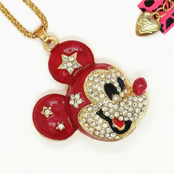 Minnie Mouse Character Red Enamel Necklace for wholesale by Sassy Jewelry Collection