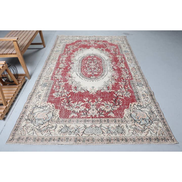 Turkish Vintage Rug 5,7x9,8 ft (174x300 cm), Red Striped Rug for wholesale by The Loom Wholesale