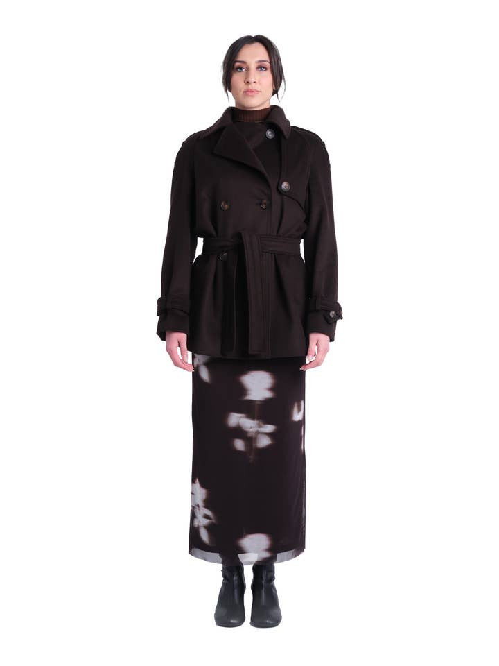Short cashmere wool trench coat for wholesale by Manuela Conti
