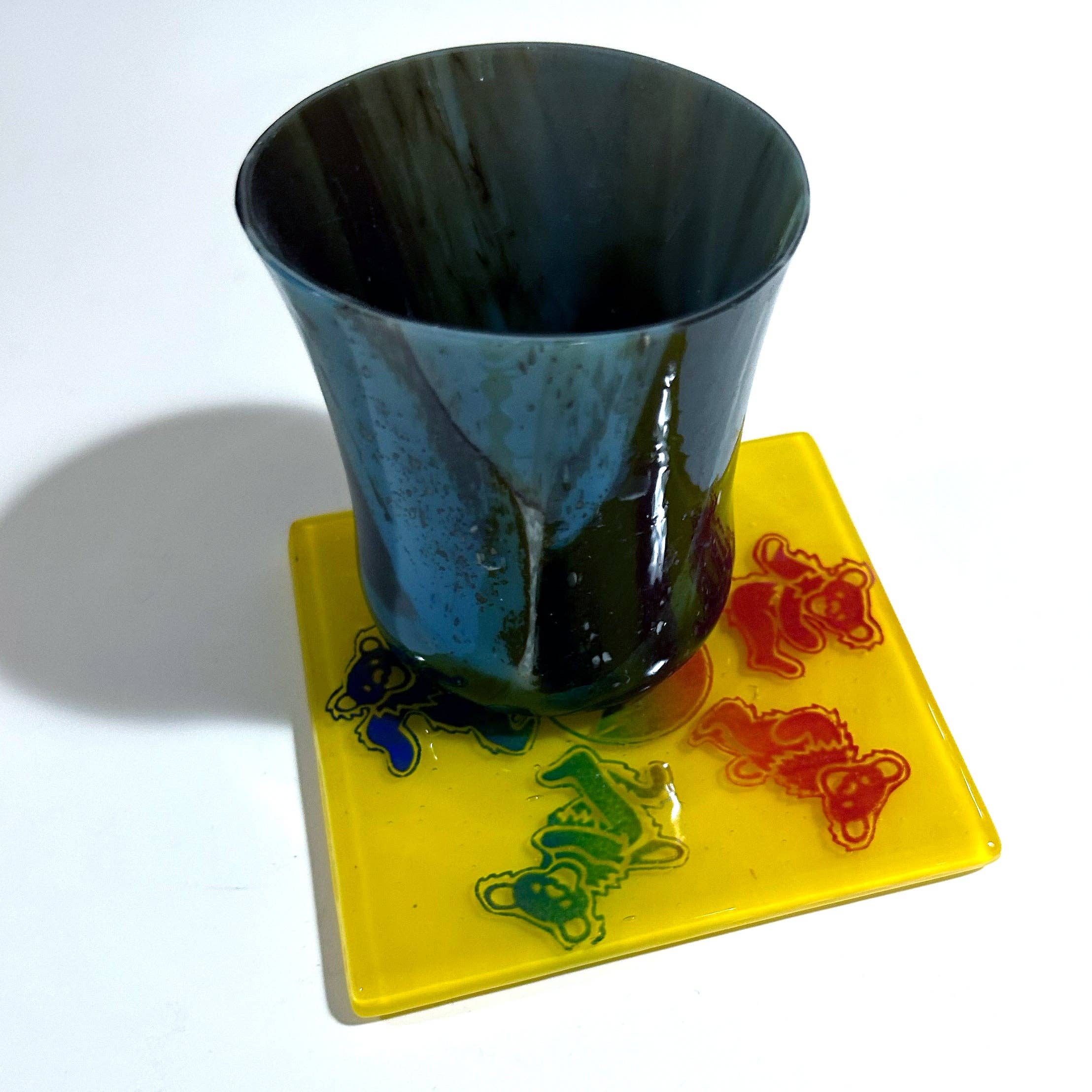 Kiku Handmade | Contemporary Fused Glass Home Goods - Wholesale Coasters - Deadhead Dancing Bears Fused Glass 4" Single Coaster1