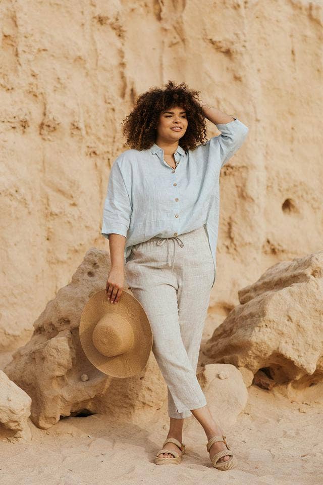 Natürliche Melange Leinen Damenhose Domme in Naturmelange für den Großhandel auf Faire3