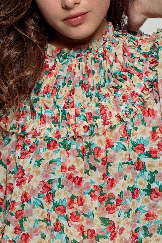 CORAL GREEN Aurora of Ruffle Short Sleeve Blouse for wholesale on Faire5