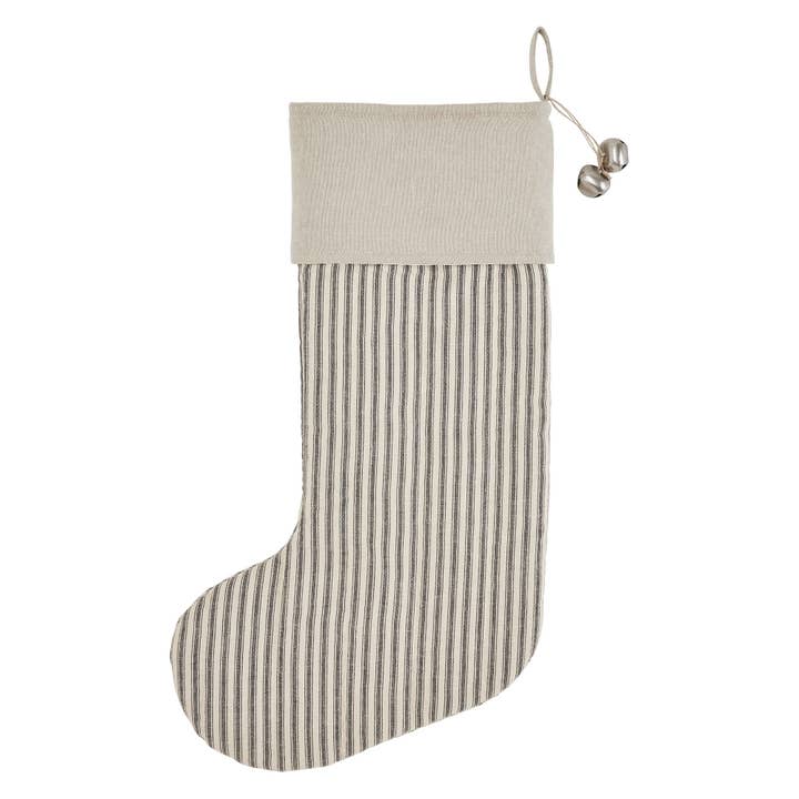 VHC Brands - Wholesale Holiday Stocking - Sawyer Mill Charcoal Ticking Stripe Stocking 12x20