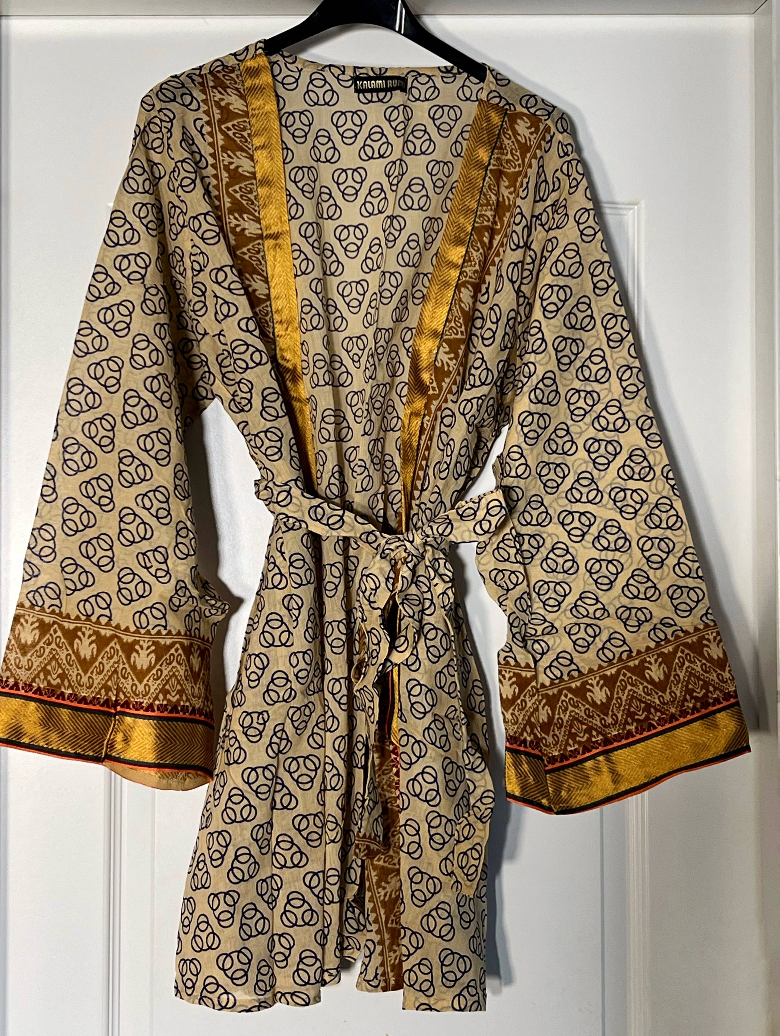 Kinomy - Vente Kimono – femme - Kimono court pour femmes en coton avec motifs ethniques3