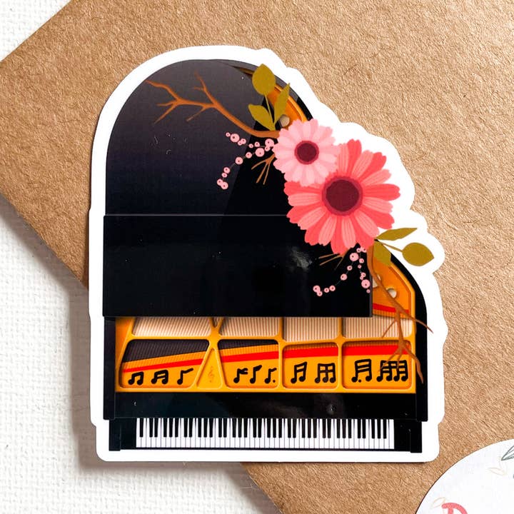 Sticker vinyle Piano & Flower pour la vente par Doubly Quaint