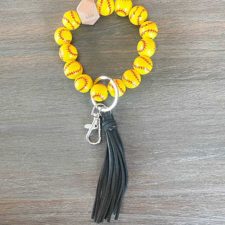 JILLIAN INK LLC - Wholesale Keychain Bracelet - Sports Keychain with Wooden Beads 1