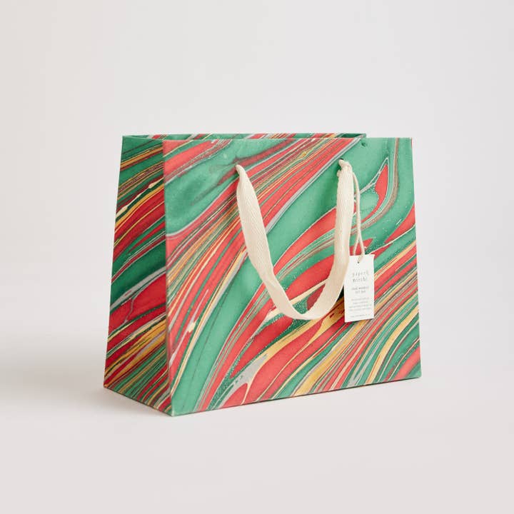 Paper Mirchi - Wholesale Gift Bag - Hand Marbled Gift Bags (Medium) - Christmas Glitz
