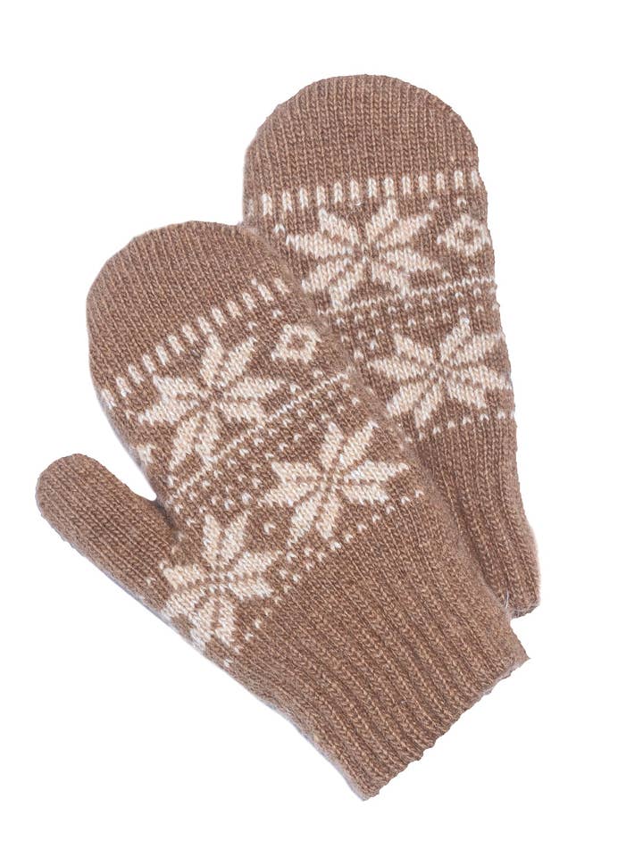 Mongolian Sheep's Wool Mittens - Kids - Brown for wholesale by Silk Road Bazaar