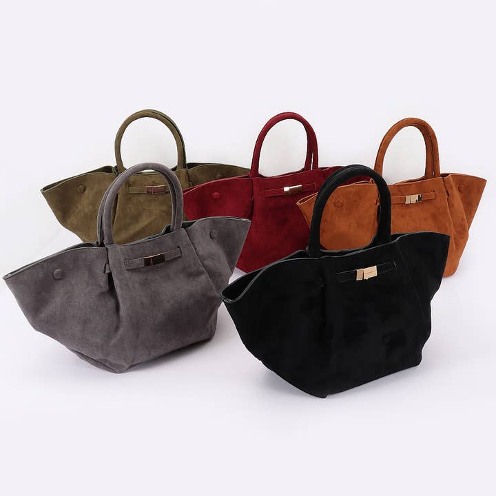 Gold Buckle Suede Tote Bag for wholesale by 3AM BY H&D ACCESSORIES