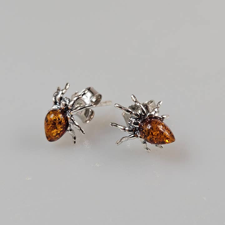 small spider stud in Silver jewelry accesories with amber for wholesale by AmberLithuania