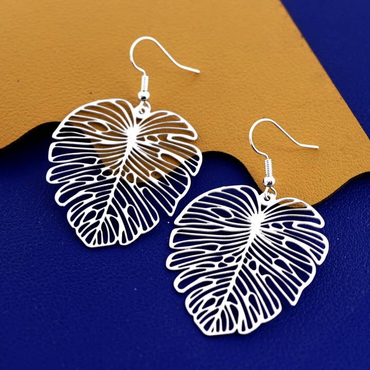 Vintage Leaf Stainless Steel Earrings for wholesale by HappyJewelrySupplies