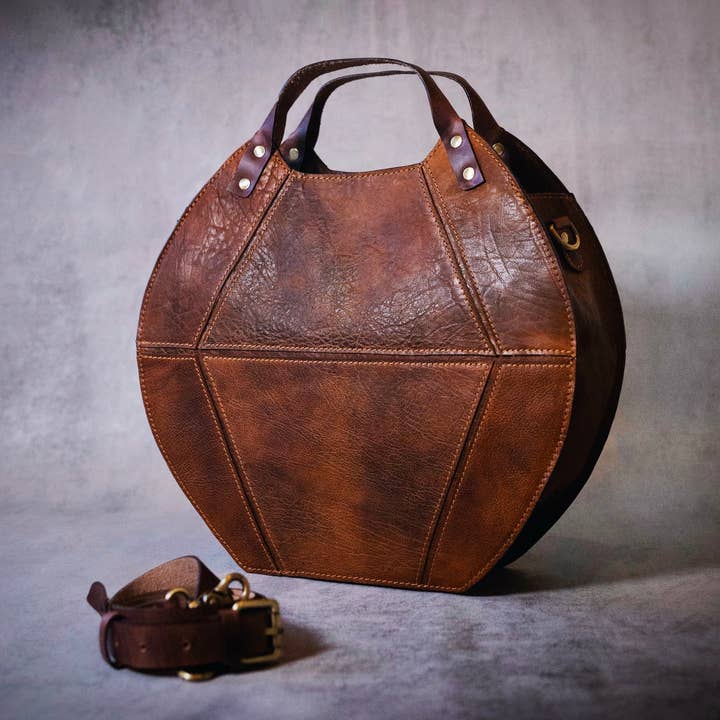 Handmade Womens Leather Handbag Shoulder Bag Round Tote for wholesale by Kalating Leather UK