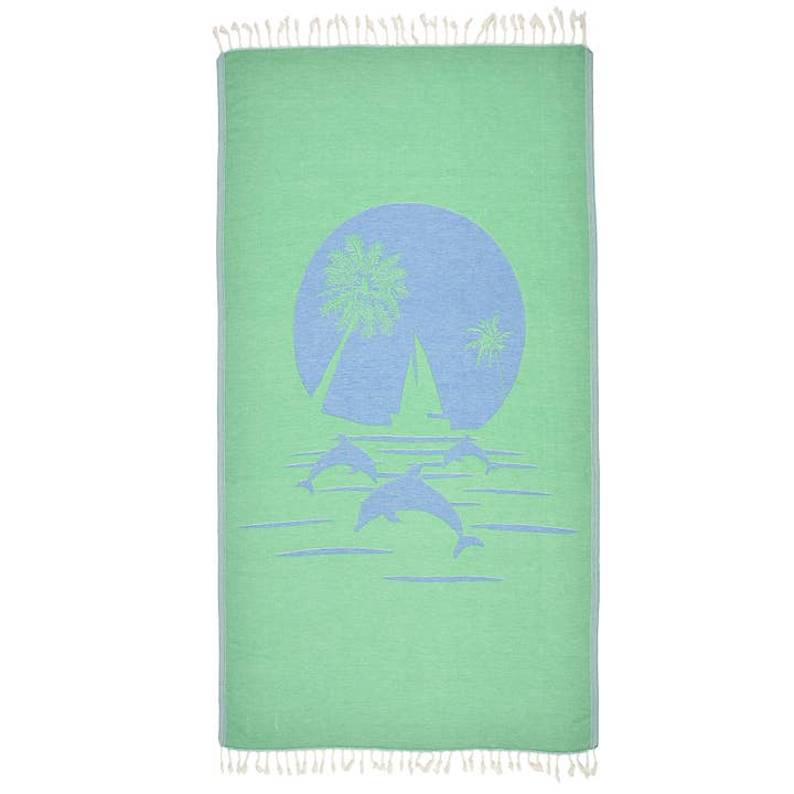 La Hammam - Wholesale Beach Towel - *Exclusive Green Dolphins Peshtemal Pure Cotton Beach Towel4