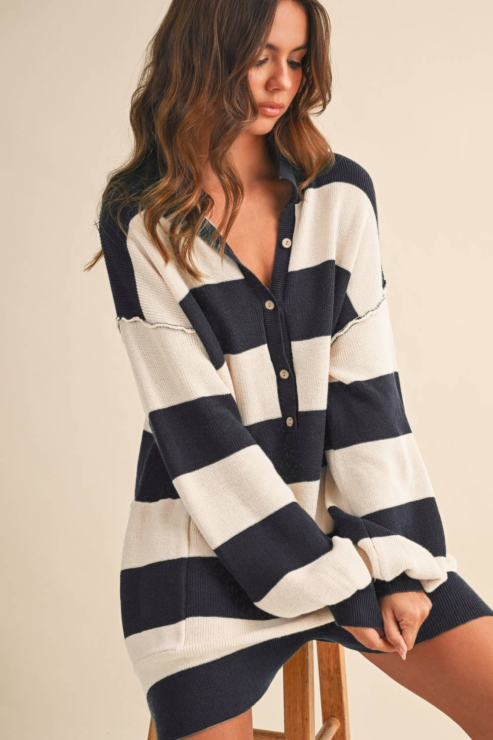 Klesis - Wholesale Romper - Women's - IR1506 LONG SLEEVE COLLARED STRIPED RELAXED FIT ROMPER16