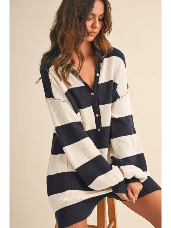 Klesis - Wholesale Romper - Women's - IR1506 LONG SLEEVE COLLARED STRIPED RELAXED FIT ROMPER16