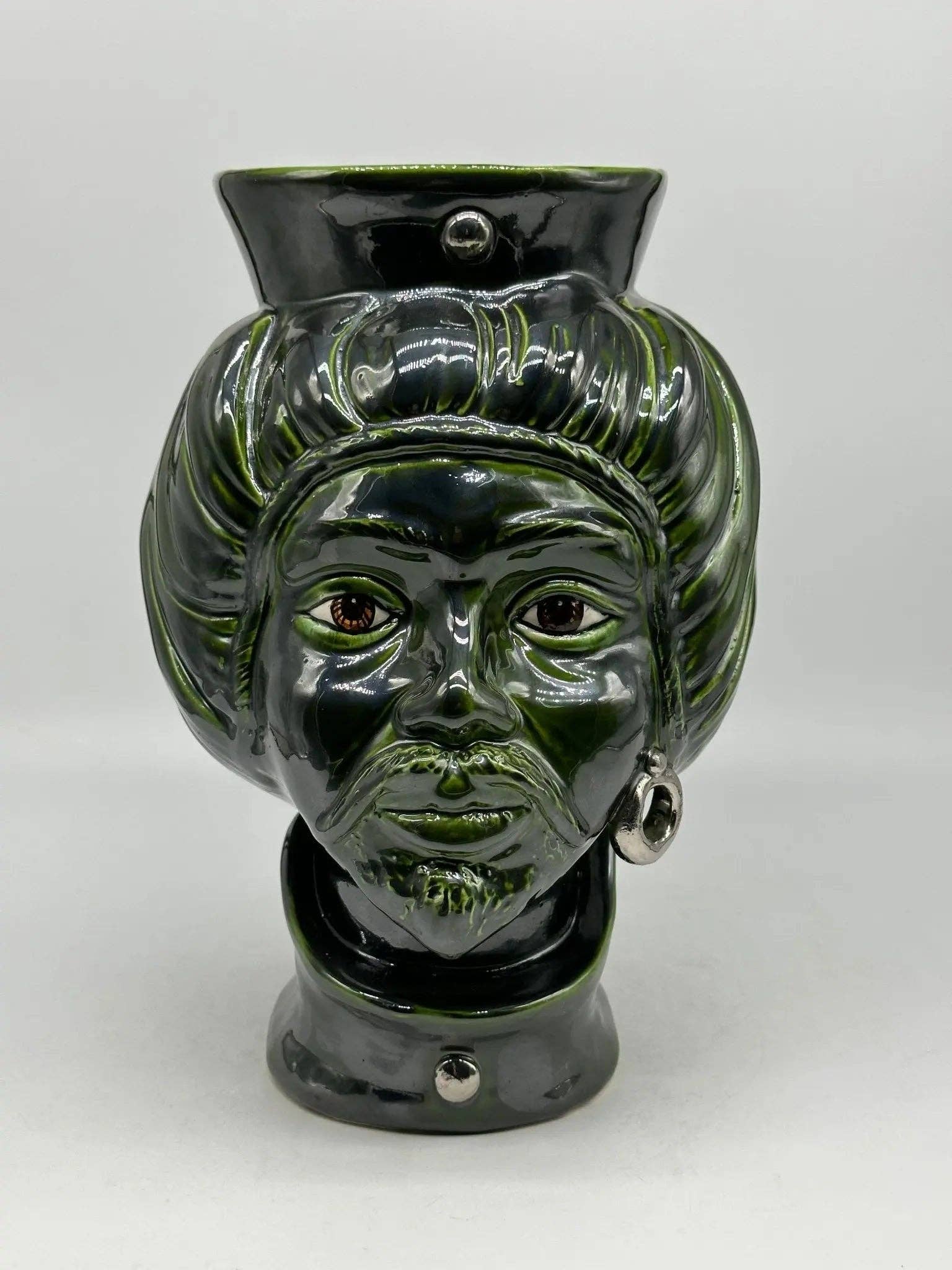 DD Ceramiche Siciliane - Vendita all'ingrosso Statuette decorative - Teste di Moro Mediterraneo Ceramica Caltagirone cm H.29 L.22 Artigianale Verde Platino0