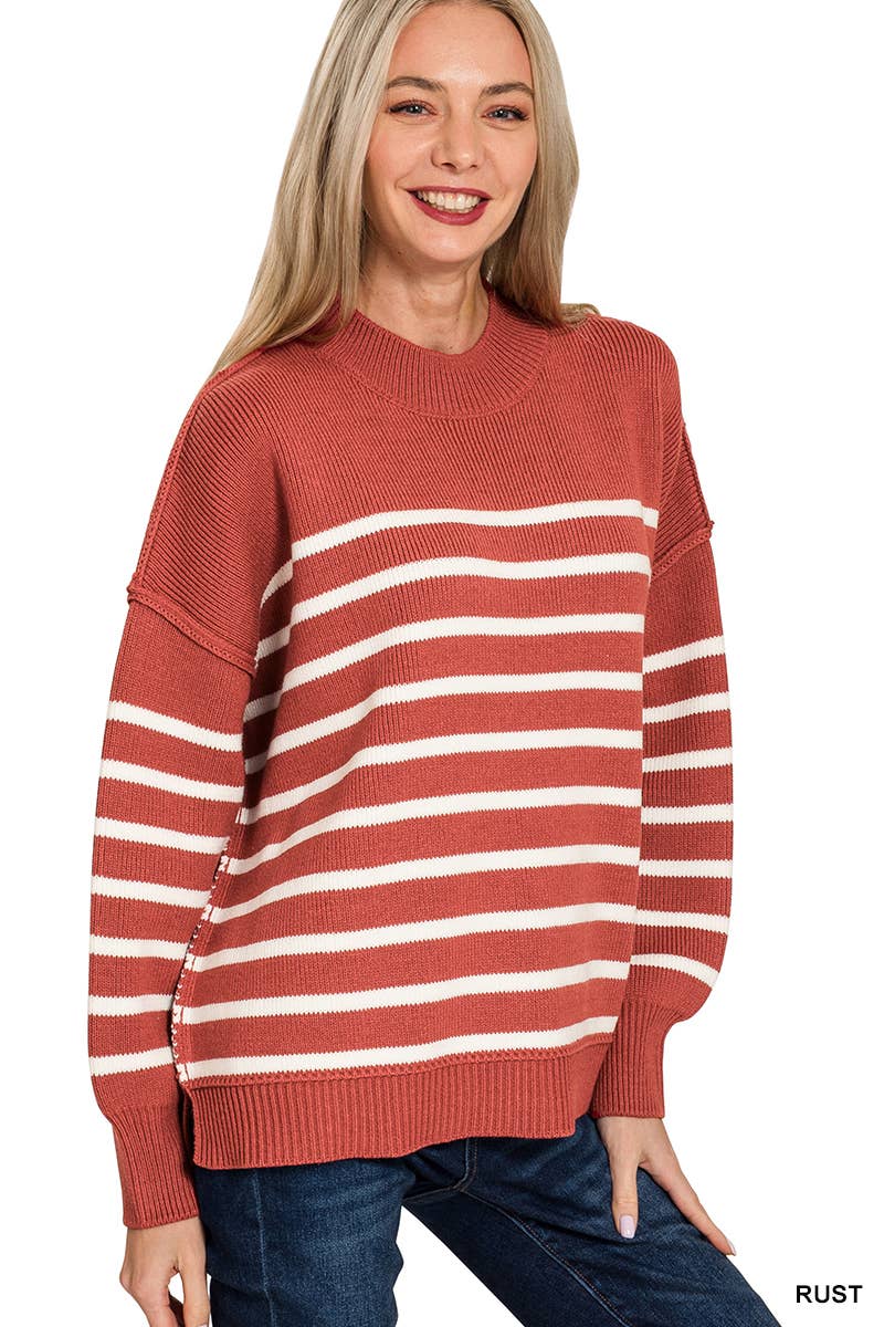 42POPS – wholesale Pullovertröja - Dam – ..0810 Exponerad Söm Randig Överdimensionerad Tröja SI-2839810