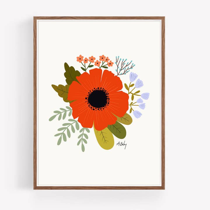 Crimson - floral illustration print for wholesale by Annie Bailey Art
