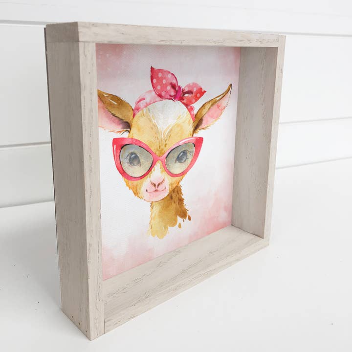 Hangout Home – Großhandel Schilder – Baby Girl Ziege mit Sonnenbrille getüncht gerahmt1