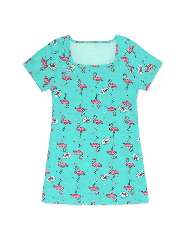 Aqua Pink GKD-3044B-UMI09 Girls Flamingo Print Dress for wholesale on Faire1