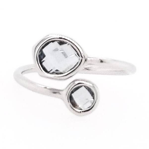 Framed Glass Adjustable Ring- Charcoal Silver for wholesale by The Beaded Wire Designs