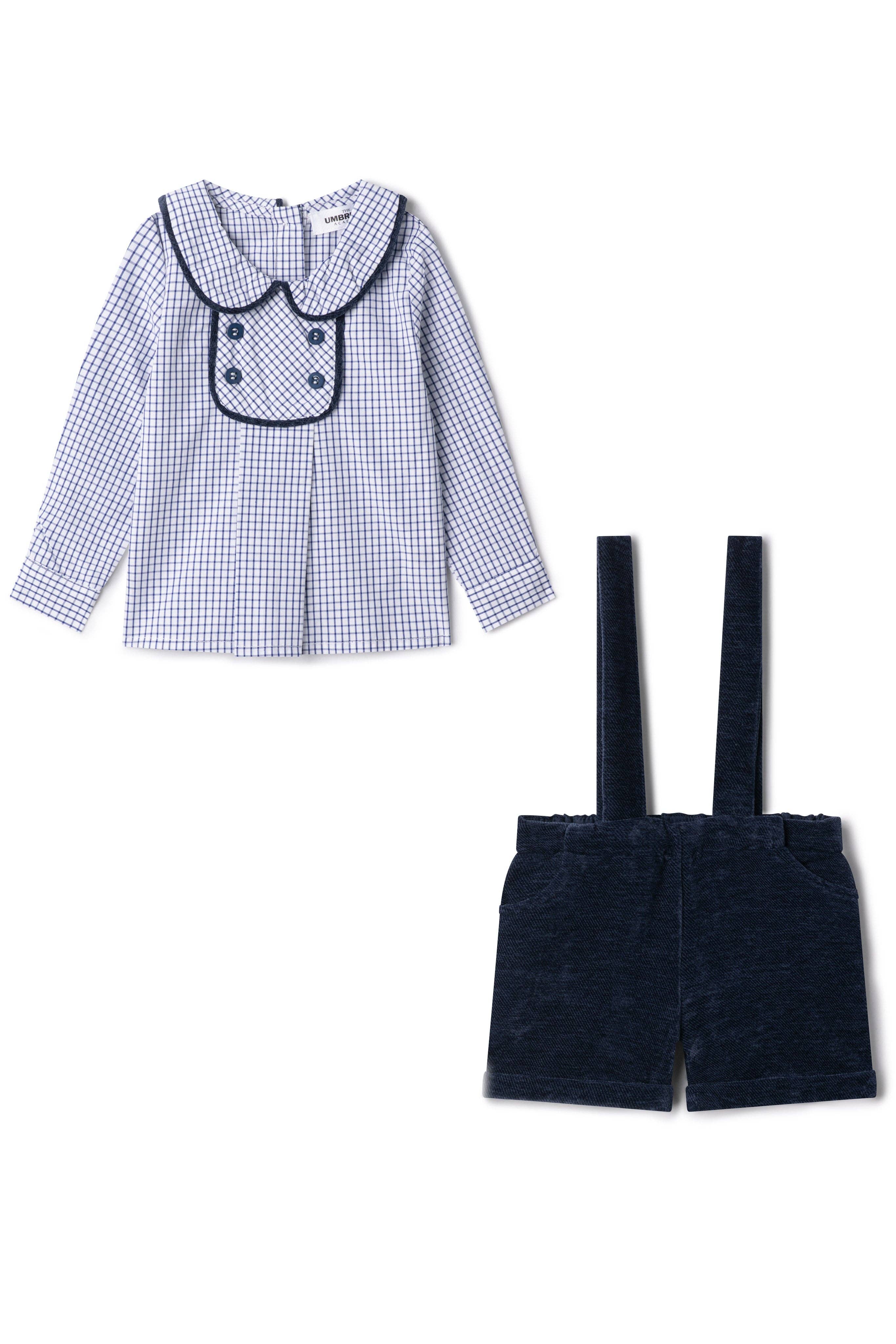 Hush.Shop - Wholesale Clothing Set - Baby - Velvet Checkered Shirt and Overall Set0