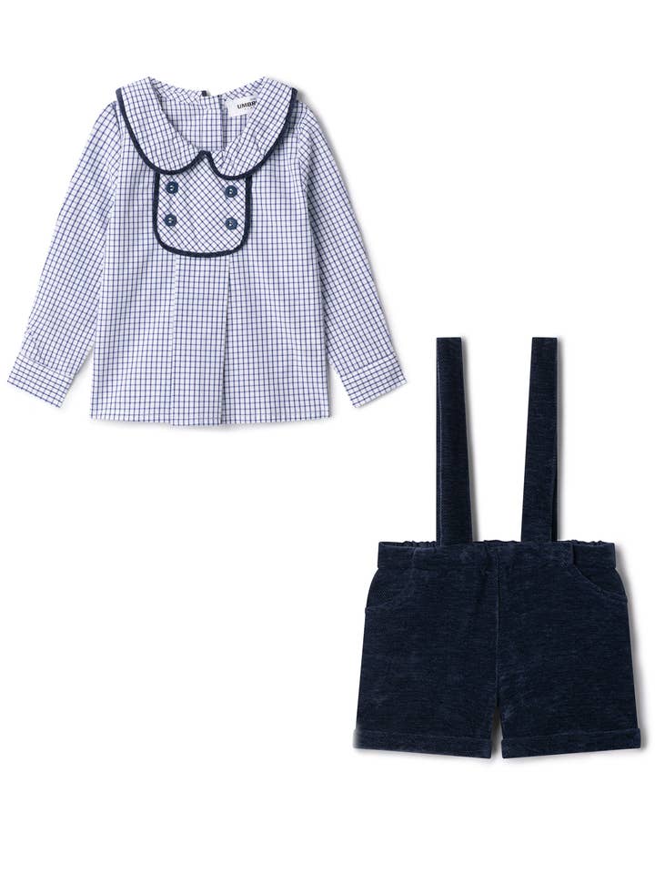 Hush.Shop - Wholesale Clothing Set - Baby - Velvet Checkered Shirt and Overall Set