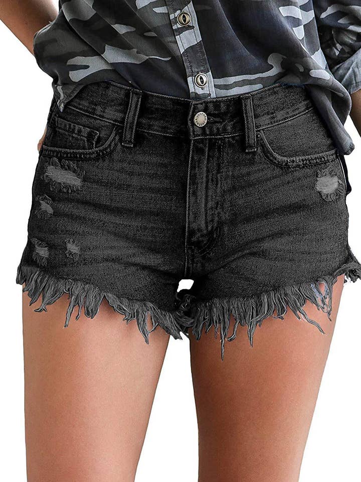 Luvamia jeansshort met hoge taille en rauwzoom voor dames, met scheur voor wholesale door Lovesoft
