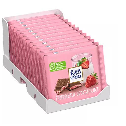 RITTER SPORT Erdbeer Joghurt 100 gramm 12 count for wholesale by Phoenix Distributions