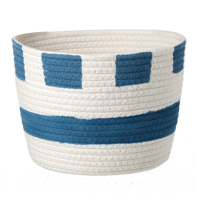 Heaven Sends – wholesale Basket – SMALL WHITE & BLUE PRINTED ROPE BASKET0