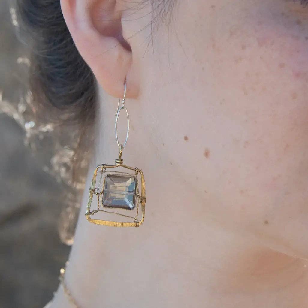 Art by any Means Jewelry - Wholesale Dangle Earrings - Champagne Crystal Tile Earrings E811941