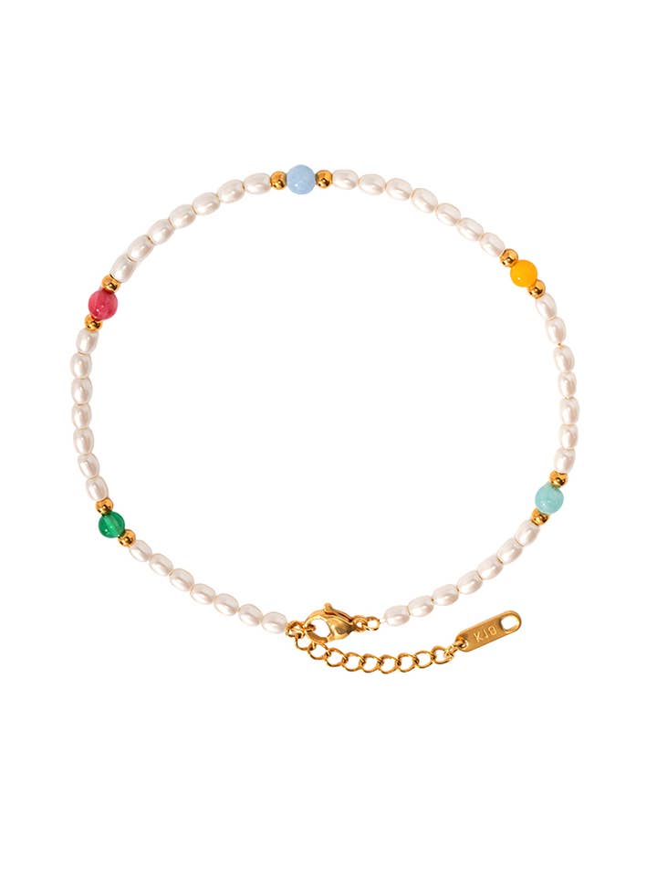 Perlebesat ankelkæde 18K guldbelagt rustfrit stål for engroshandel hos Islandhaze