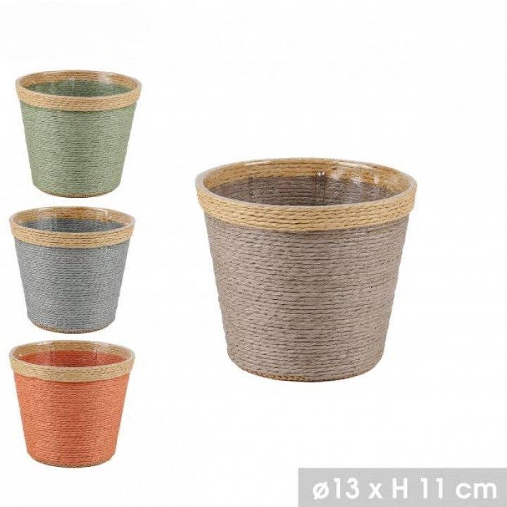 Boutique Huléti - Vendita all'ingrosso Vasi per piante - VASO IN CORDA DI CARTA INTERNO IN PLASTICA Ø13 x H11cm - 4 Colori a scelta -0