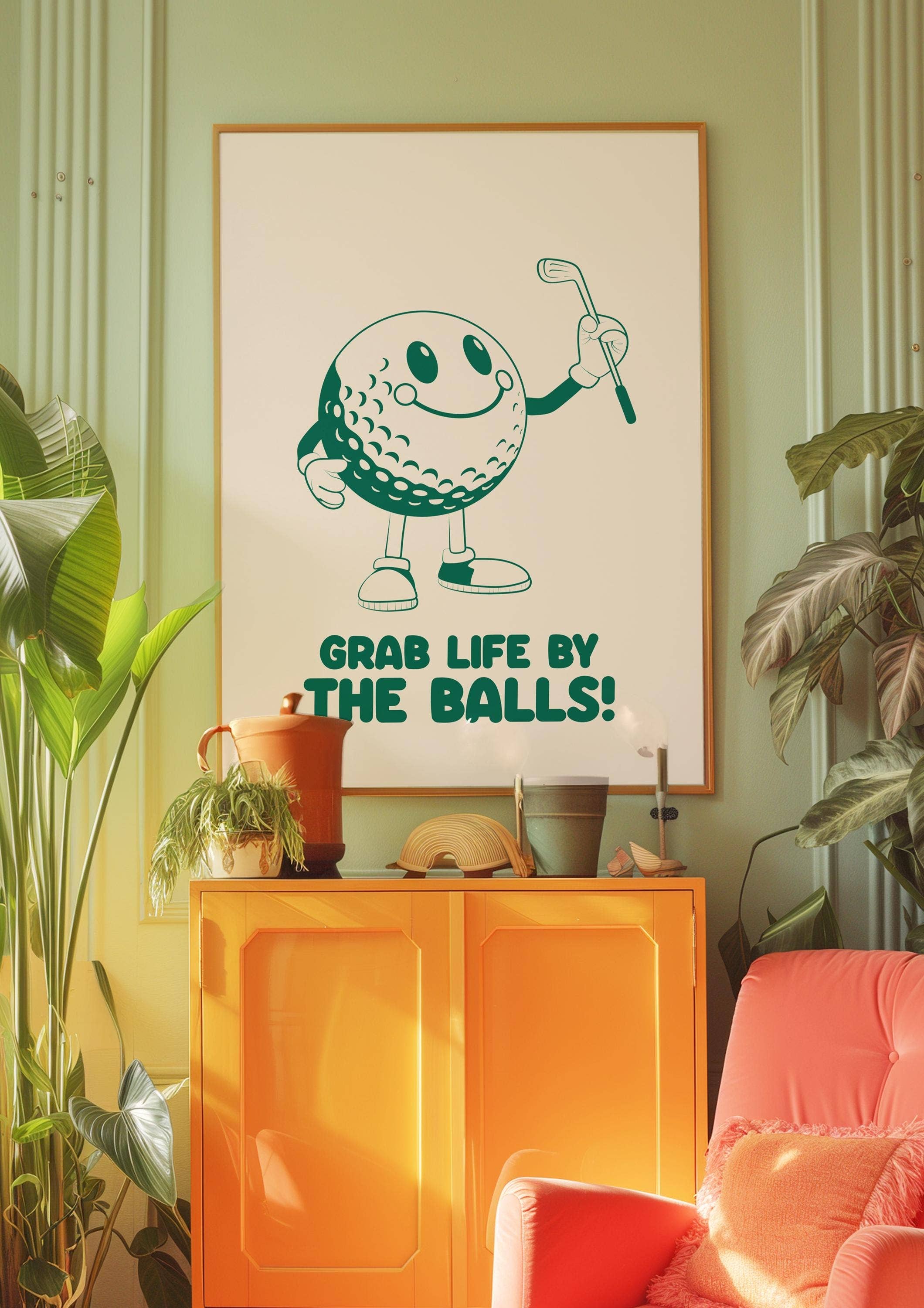 Hound & Fox Print Co – wholesale Art print – Playful Retro Golf Ball Mascot Art Print3