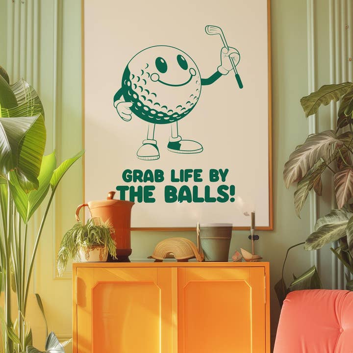 Hound & Fox Print Co – wholesale Art print – Playful Retro Golf Ball Mascot Art Print3