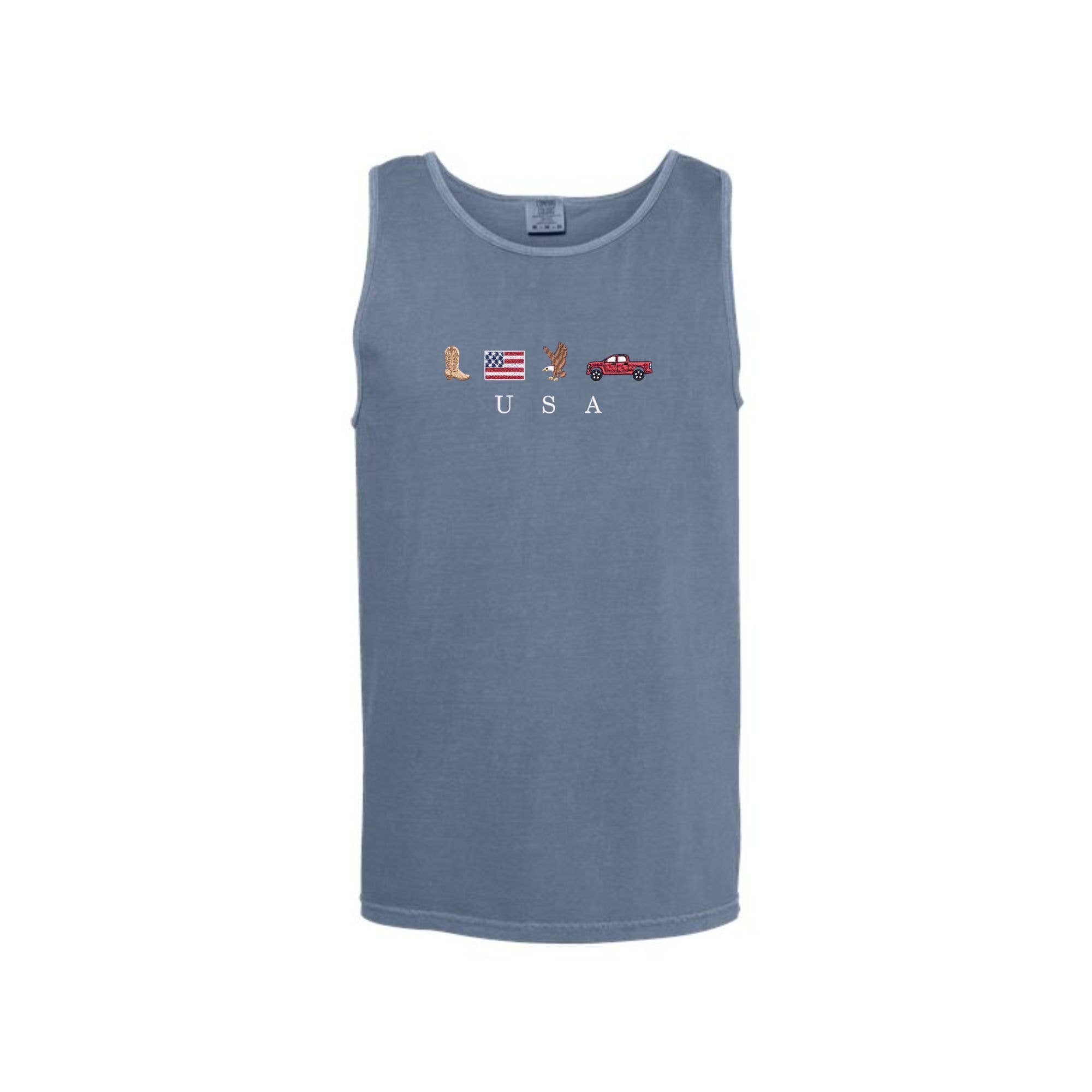 Arden & Gold - Wholesale Tank Top - Women's - Embroidered USA Icons Comfort Colors Tank Top | 4th Of July 2