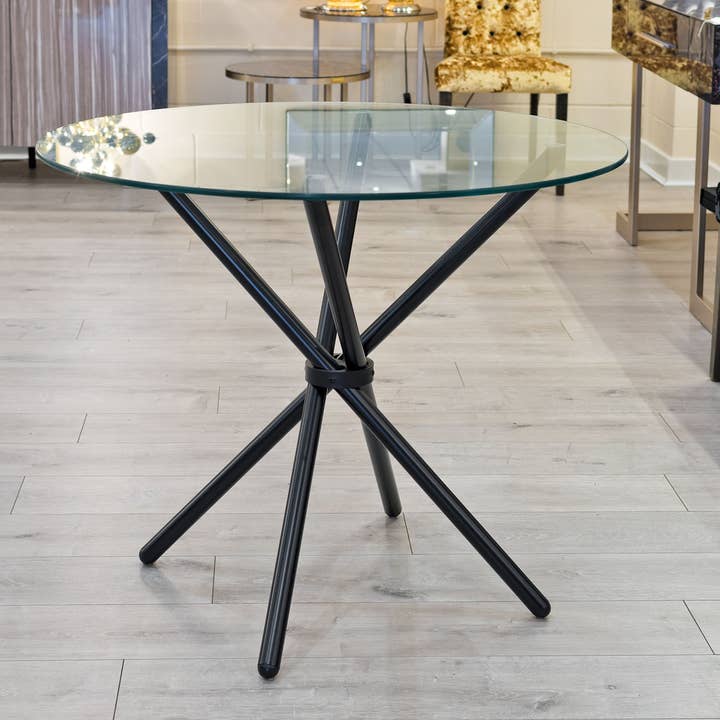 Table à manger en verre entrecroisé de 90 cm pour la vente par Febland
