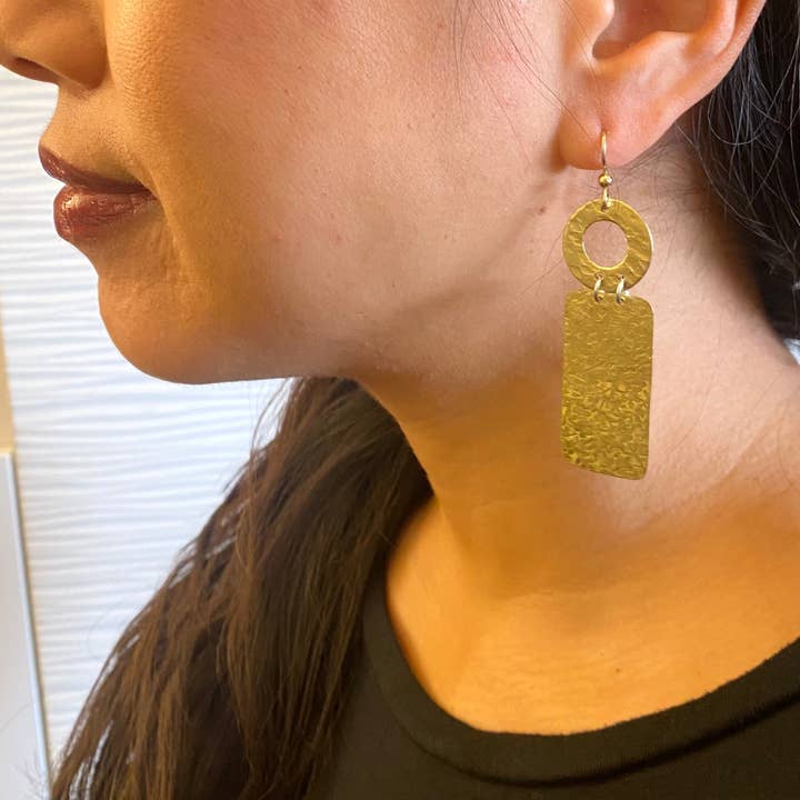 SWAY Everyday Disc and Rectangle Metal Dangle Earrings for wholesale by Chick Boss LLC