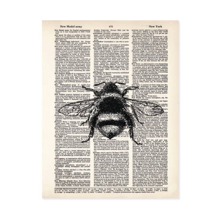 Bumble Bee - Vintage Etching on Dictionary Page for wholesale by Blue Twist & Co