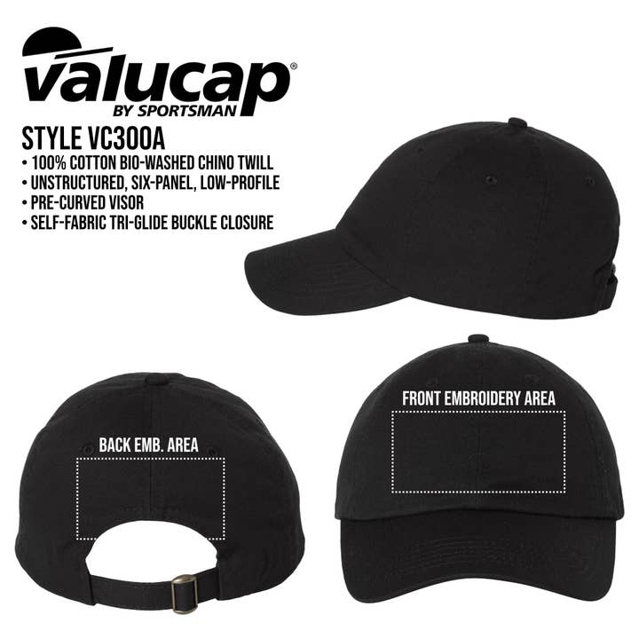 IdealMerch - Wholesale Baseball Cap - Unisex - Custom Embroidered Dad Hat | Custom Logo | Valucap VC300A