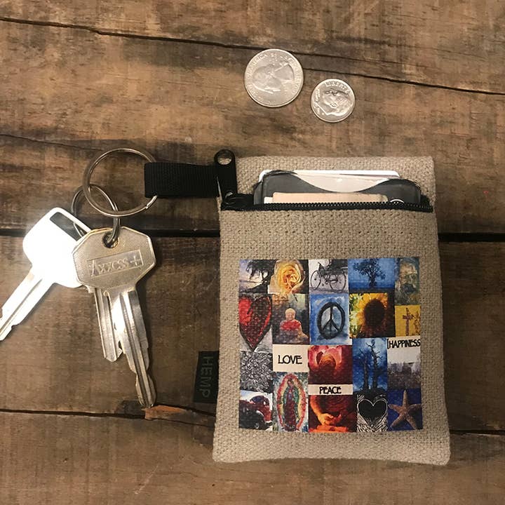 Love Peace & Happiness Hemp Key Coin Purse Pouch for wholesale by Dharma Love