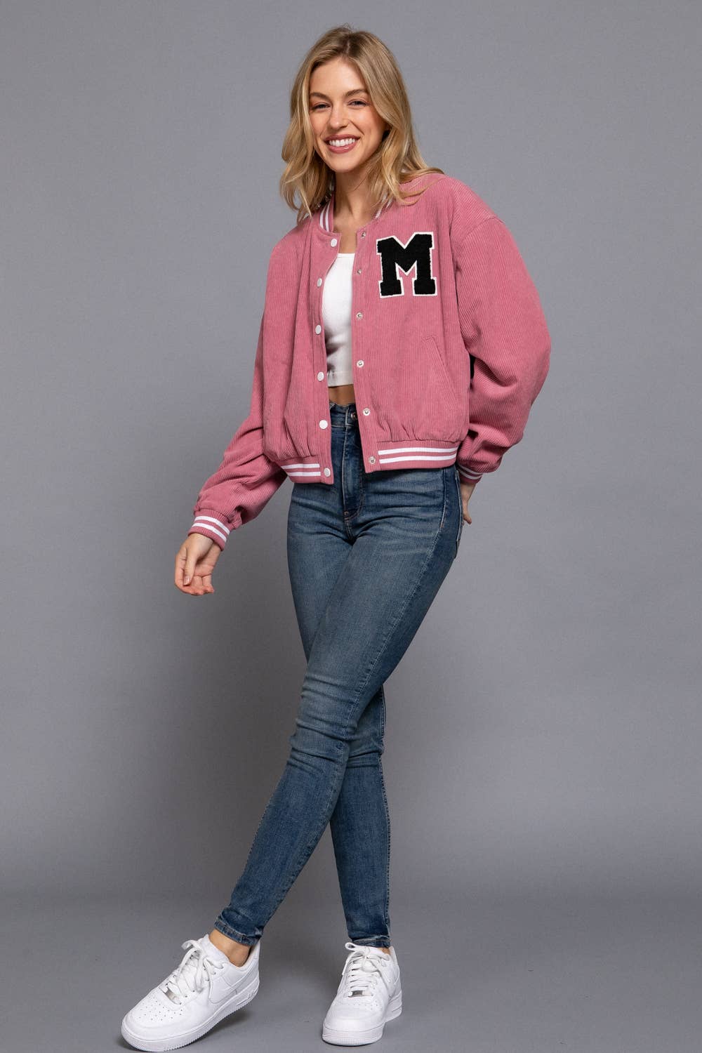 Active Basic | Active USA – wholesale College/Baseball Jacket - Women’s – Long Sleeve Corduroy Varsity Jacket5