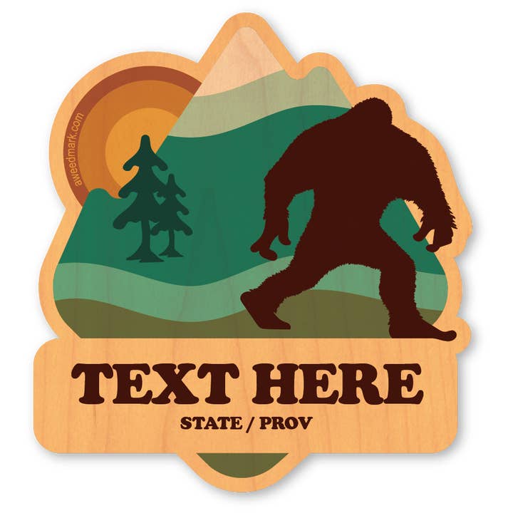 Mini Wood Sticker - AW Bigfoot Badge for wholesale by Morris Magnets