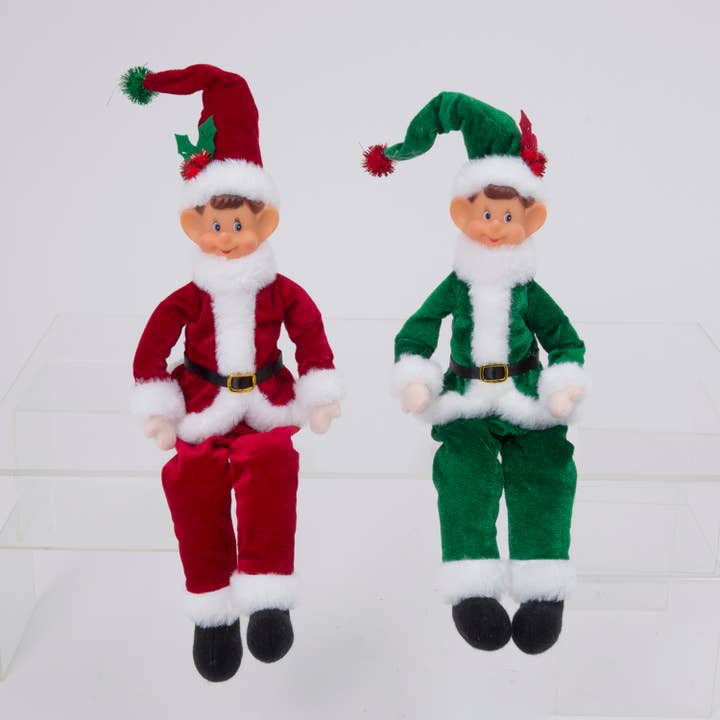 The Gerson Companies - Wholesale Decorative Figurine - The Gerson Company 20"H Fabric Holiday Elf Shelf Sitter, 2 A