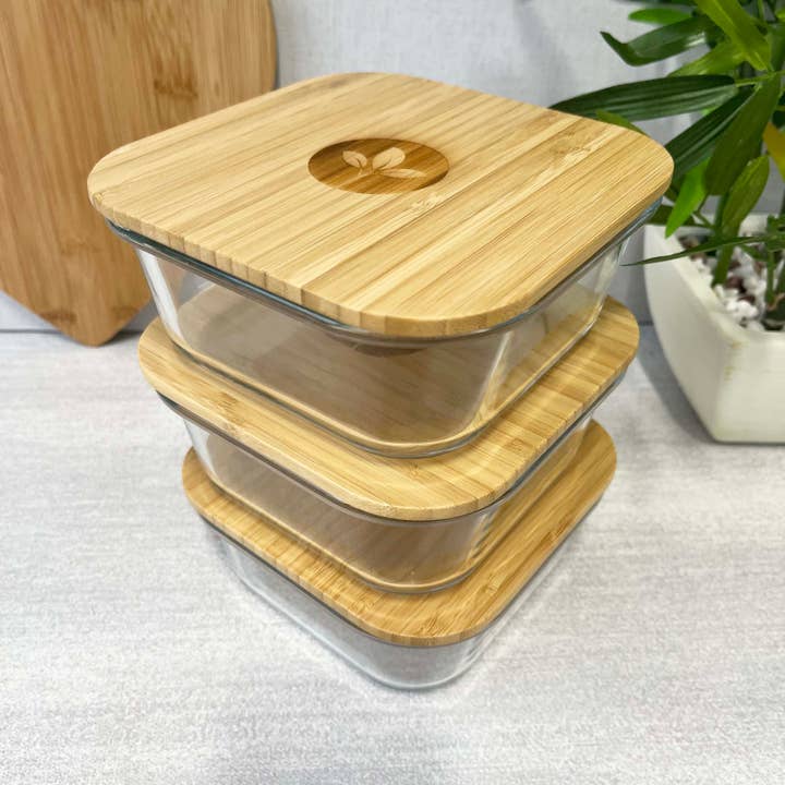 Cherish Planet – wholesale Food storage container – Square Glass Food Container with Bamboo Lid12