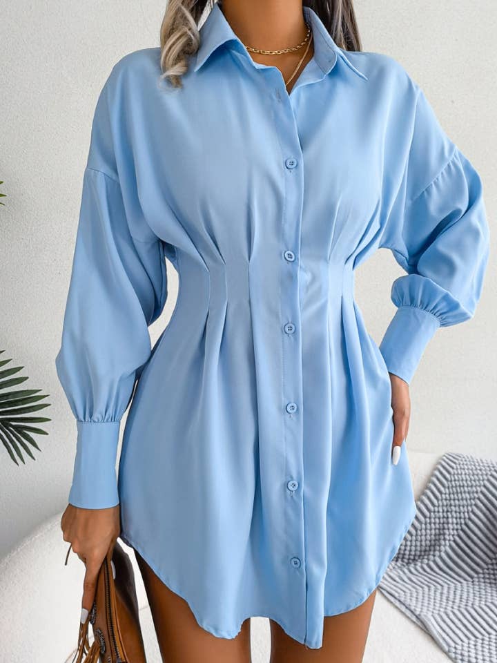 NINEXIS - Wholesale Dress - Women's - CWTSTL1200_LANTERN SLEEVE WAIST ASYMMETRIC SHIRT DRESS1