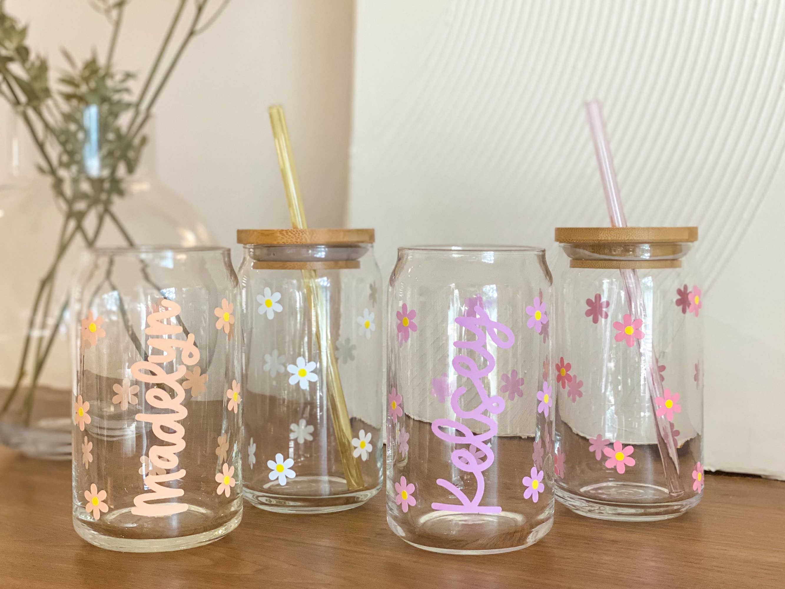 Bodhi Life Design - Wholesale Drinking Glass/Cup - Personalized Daisy Flower Iced Coffee Glass Cup0