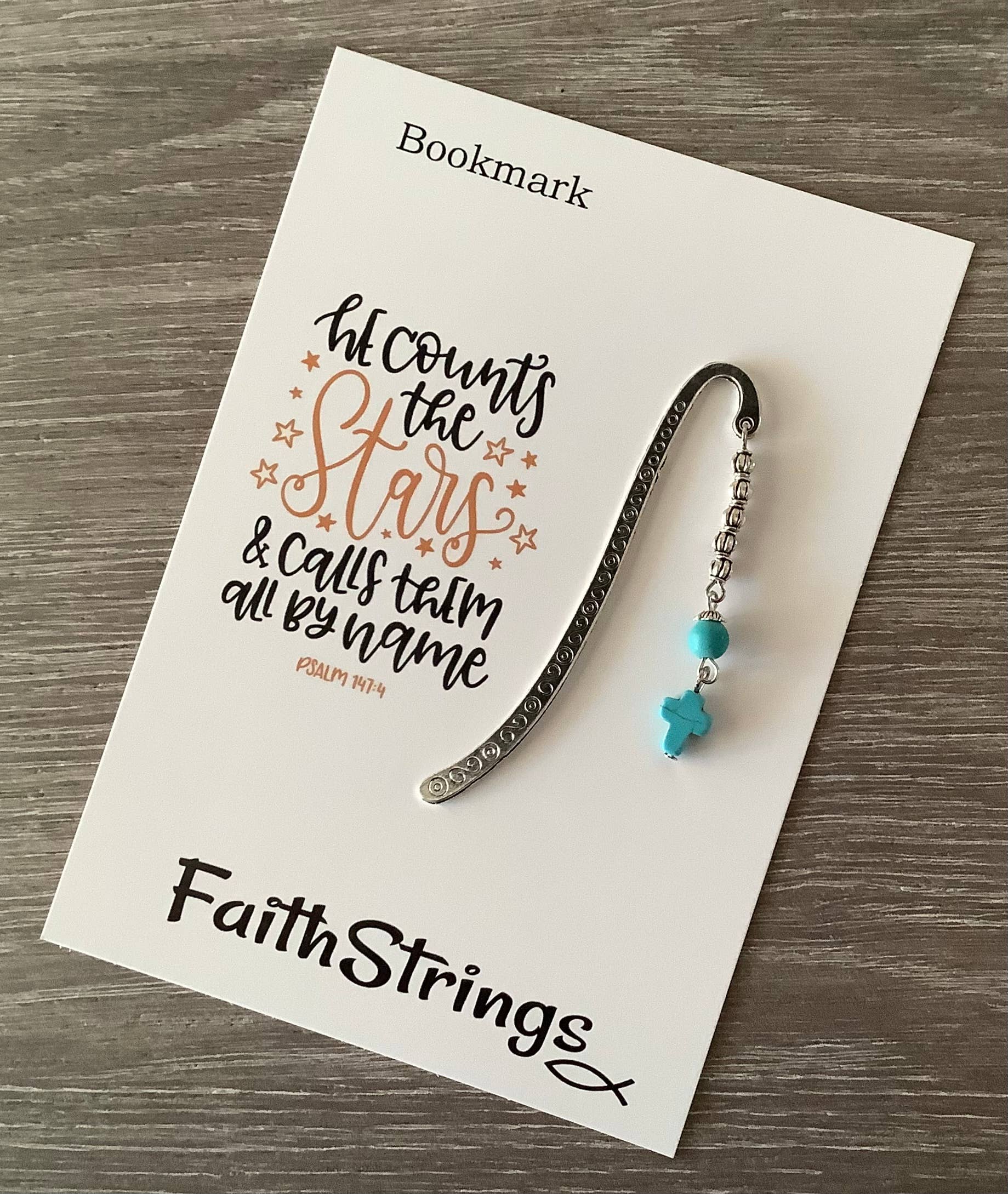 Faithstrings – wholesale Bookmark – Miniature Bookmark Cross Christian Gift Silver effect stars 3